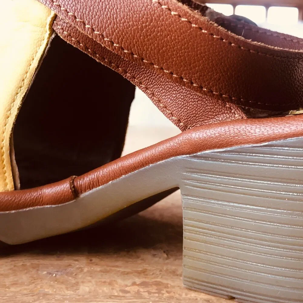 Fly London Wena Yellow Open-Toe Leather Size 11-11.5 W Heel Repair See Pic